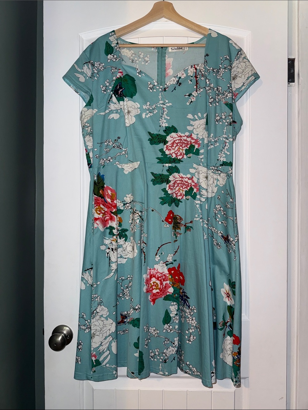 Floral Midi Fit-and-Flare Dress in Teal
